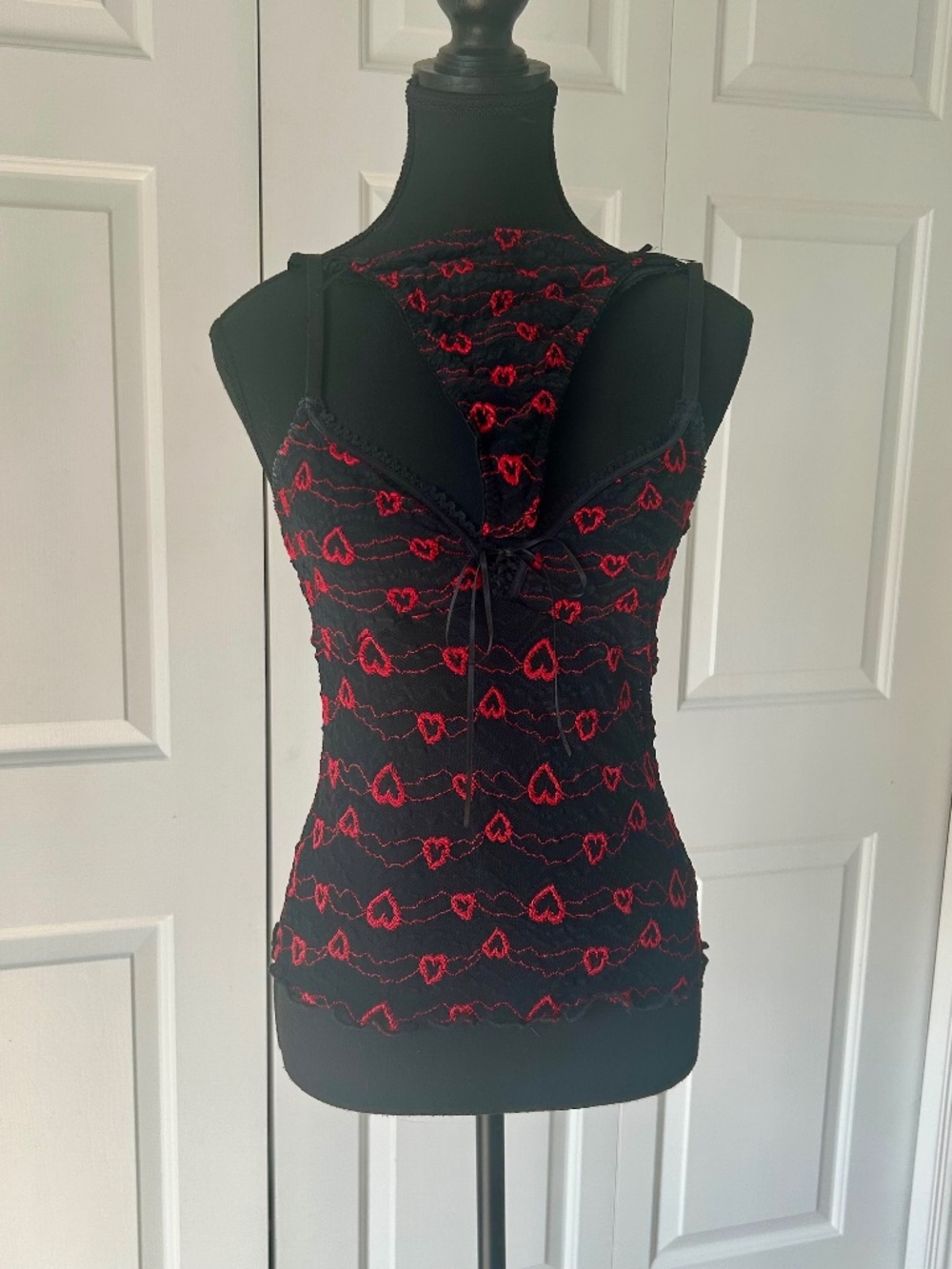 Hanna Black with Red Embroidered Hearts Camisole and Thing Underwear Set Size M